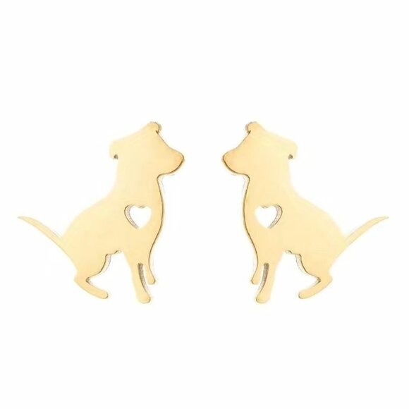 Dog Pitbull and Heart Stainless Steel Stud Earrings #812 (Color: black) - Picture 8 of 10